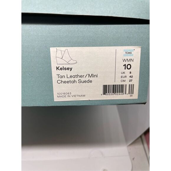 New TOMS Desert Tan Leopard Suede Kelsy Bootie 10014153 Wedge Comfort Sz 10 - Picture 11 of 11